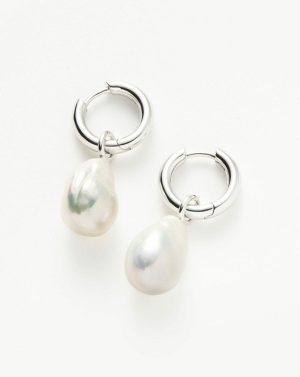 Baroque Pearl Drop Tunnel Mini Hoop Earrings Earrings