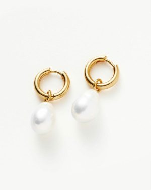 Baroque Pearl Drop Tunnel Mini Hoop Earrings Earrings