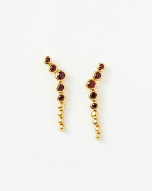 Beaded Red Garnet Gemstone Drop Stud Earrings Charm & Drop Earrings