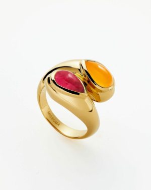 Double Gemstone Crossover Ring Rings