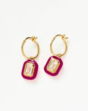 Enamel & Stone Charm Mini Hoop Earrings Charm & Drop Earrings