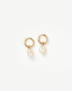 Fine Pearl Drop Mini Hoop Earrings Charm & Drop Earrings