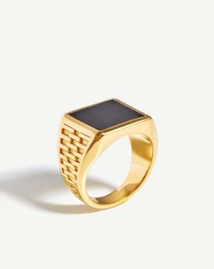 Fused Woven Gemstone Square Signet Ring Rings