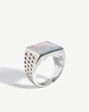 Fused Woven Gemstone Square Signet Ring Rings