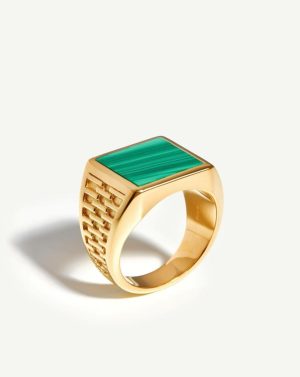 Fused Woven Gemstone Square Signet Ring Rings