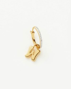 Initial Single Charm Hoop Earring – Initial W Charm & Drop Earrings