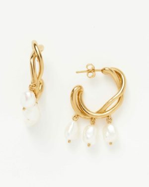 Molten Baroque Pearl Drop Hoop Earrings Charm & Drop Earrings