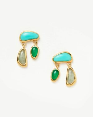 Molten Gemstone Floating Charm Stud Earrings Earrings