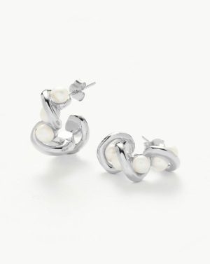 Molten Pearl Twisted Mini Double Hoop Earrings Earrings