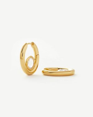 Oval Stone Small Hoop Earrings Earrings