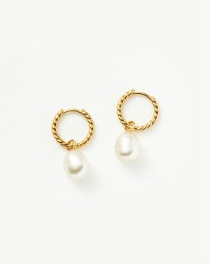 Pearl Twisted Small Drop Hoop Earrings Charm & Drop Earrings