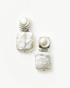 Square Pearl Statement Stud Earrings Earrings