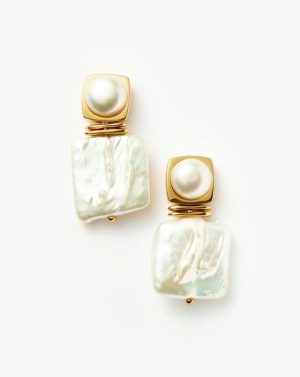 Square Pearl Statement Stud Earrings Earrings