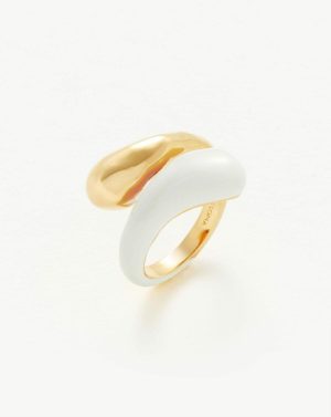 Squiggle Two Tone Enamel Crossover Ring Rings