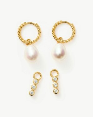 Twisted Pearl & Drop Hoop Earring Set Charm & Drop Earrings