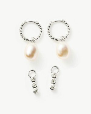 Twisted Pearl & Drop Hoop Earring Set Charm & Drop Earrings