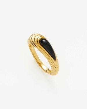 Wavy Ridge Gemstone Stacking Ring Rings