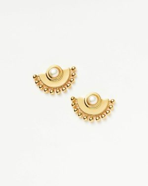 Zenyu Fan Gemstone Stud Earrings Earrings