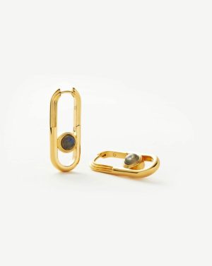 Zenyu Link Gemstone Ovate Hoop Earrings Earrings