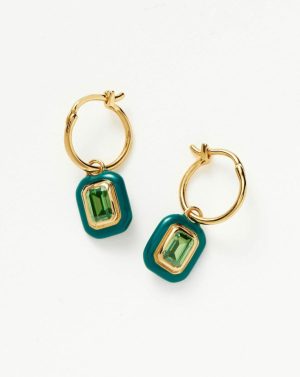 Enamel & Stone Charm Mini Hoop Earrings Charm & Drop Earrings