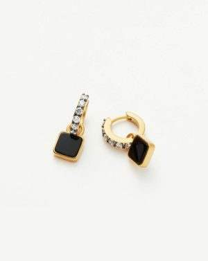 Lucy Williams Square Black Onyx Charm Hoop Earrings Charm & Drop Earrings