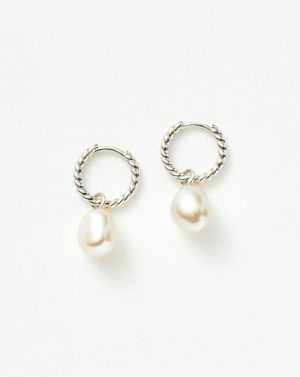 Pearl Twisted Small Drop Hoop Earrings Charm & Drop Earrings