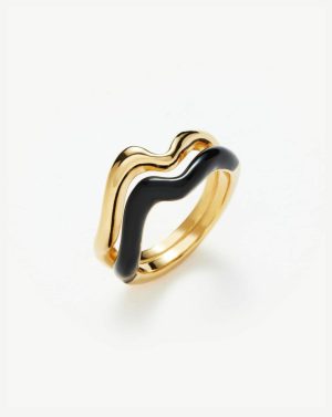 Squiggle Curve Two Tone Enamel Stacking Ring Rings