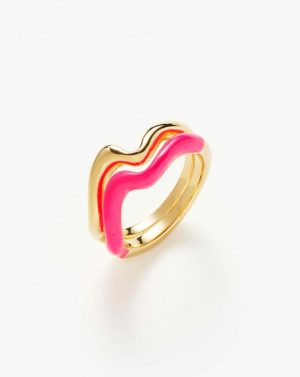 Squiggle Curve Two Tone Enamel Stacking Ring Rings